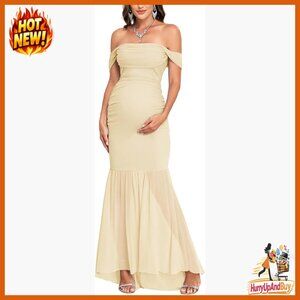 Off Shoulder Maternity Dress Elegant Mesh Mermaid Ruched Maxi Gown Formal